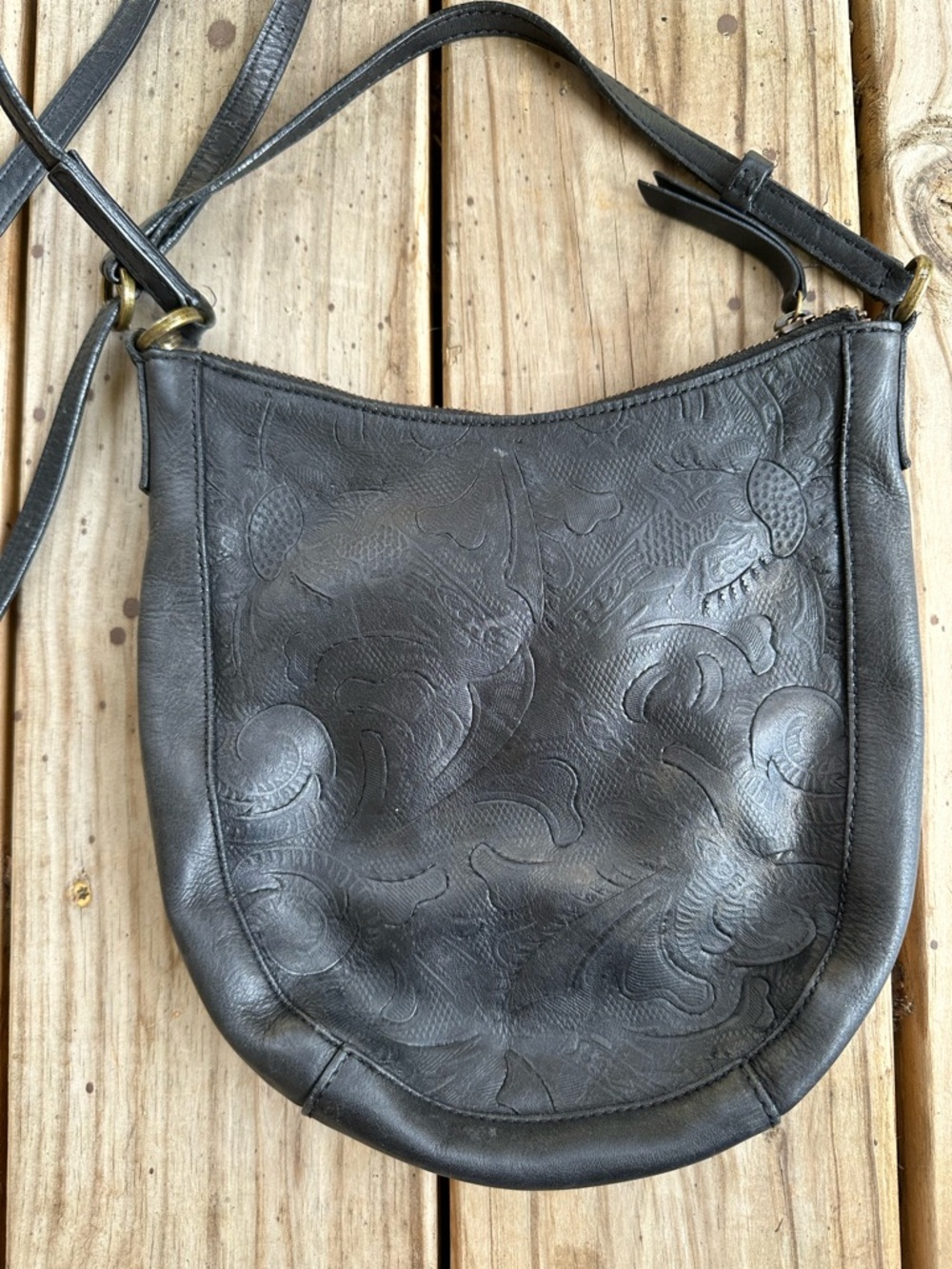 Vintage Y2K Lucky Brand leather bohemian crossbody bag black - Picture 3 of 6